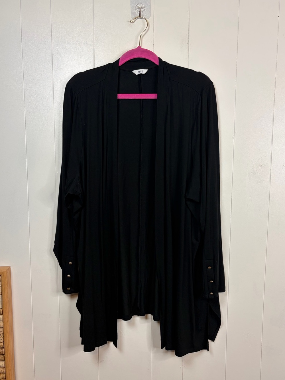 Penningtons size 3X Black Open Front Cardigan Tunic Workwear Office Long Sleeve - Picture 2 of 6